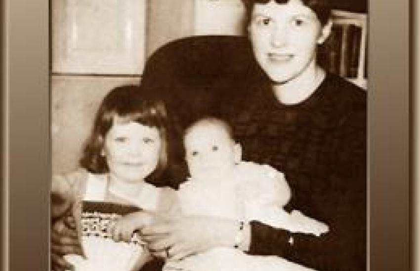 Black and white photograph of Plath with her Children